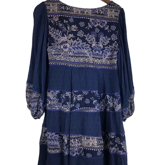 Free People My Love Mini Dress Sz Small S Indigo Blue Pom Pom Paisley Boho Chic - Picture 7 of 15